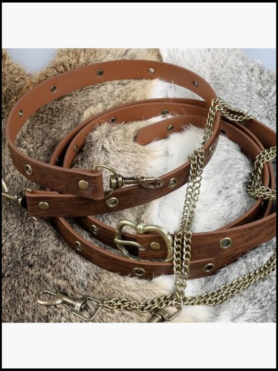 Medieval Vintage Faux Leather Chain Belt Adjustable Thin Retro Skinny Belt main image 7